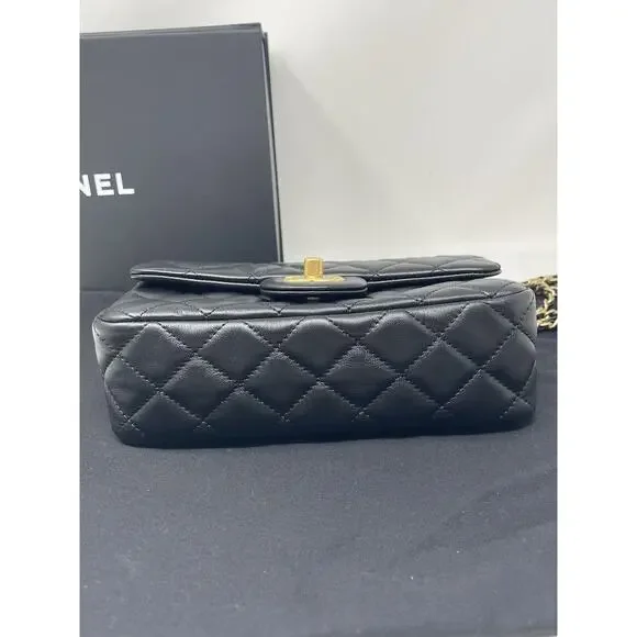 CHANEL 22S Black Mini Rectangle Pearl Crush Braid Gold Ball Flap Bag Unused - Picture 9 of 16